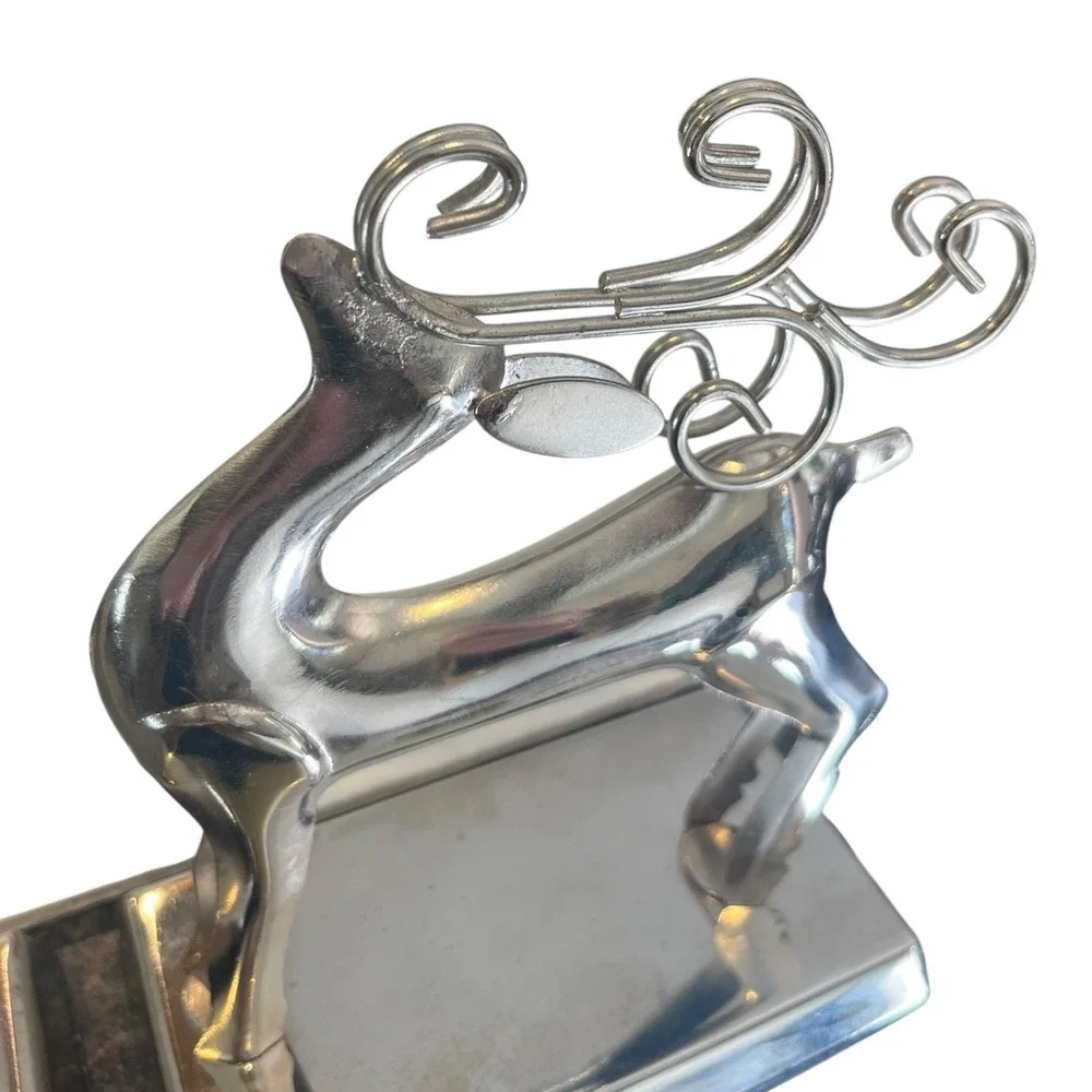 Set of 2 Silver Chrome Metal Reindeer Deer Christmas Stocking Holder Hook Hanger